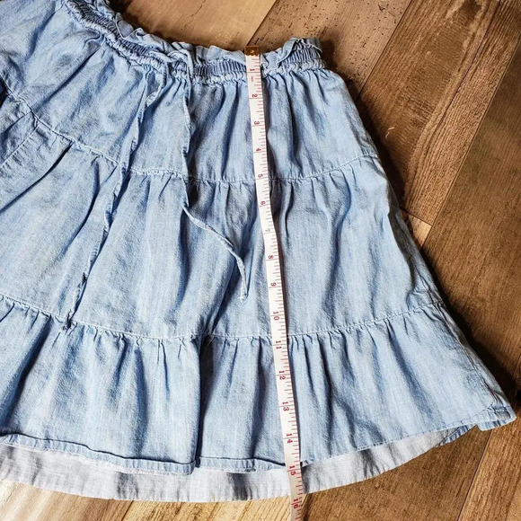 SO Blue Chambray A-Line Tiered Pull-On Mini Skirt Size Small - Picture 8 of 10